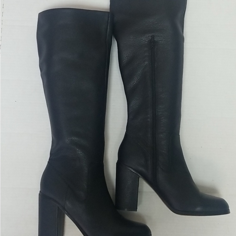 Lands End Tall Black Knee-High Leather Women's Boots block heel